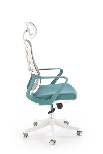 Fotel biurowy ergonomiczny Belm turkusowy z zagłówkiem i podłokietnikami do biurka Intesi