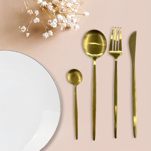 Zestaw sztućców złote Gilded Intesi na 6 osób stal nierdzewna glamour do zmywarki 24 elementy