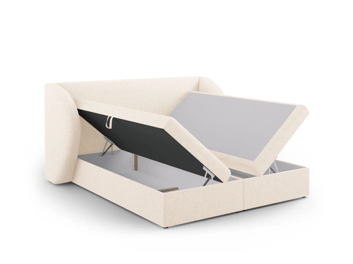 Łóżko tapicerowane Miley beżowe 180x200 z pojemnikiem do sypialni nowoczesne glamour