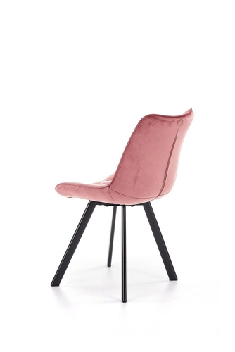 Krzesło tapicerowane welur Ohio różowe do jadalni i salonu nowoczesne z czarnymi nogami