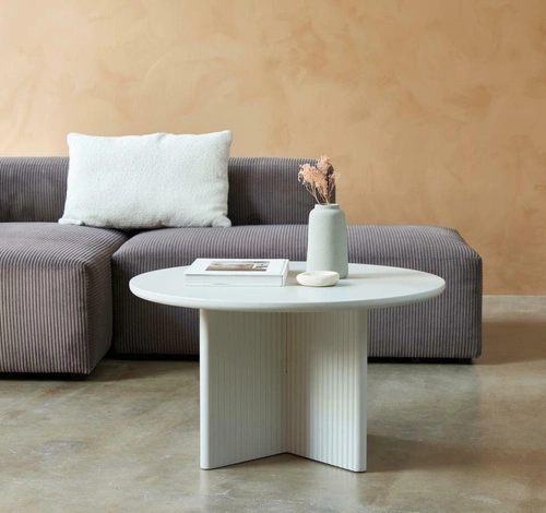 Stolik kawowy Palma okrągły 80 cm nowoczesny kremowy do salonu