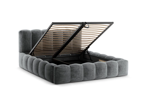 Łóżko tapicerowane Lupine szare 200x200 z pojemnikiem nowoczesne do sypialni