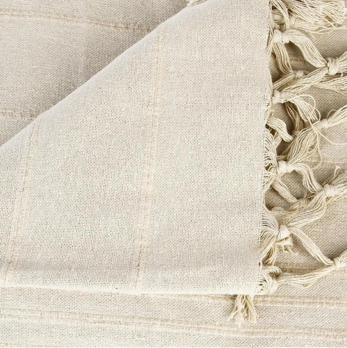 Narzuta bawełniana z frędzlami Vintage beżowa 160x220cm na łóżko do sypialni Atmosphera