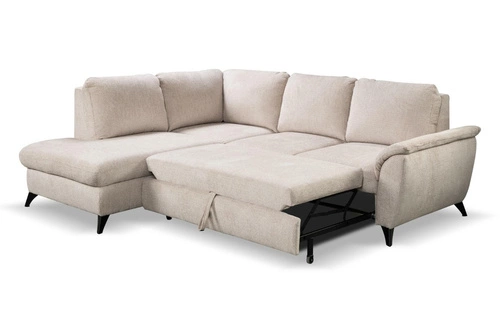 Narożnik z funkcją spania lewy Nevada beżowy nowoczesny do salonu z pojemnikiem