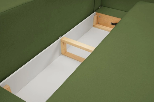 Sofa rozkładana Salby 3 osobowa z funkcją spania i pojemnikiem zielona do salonu