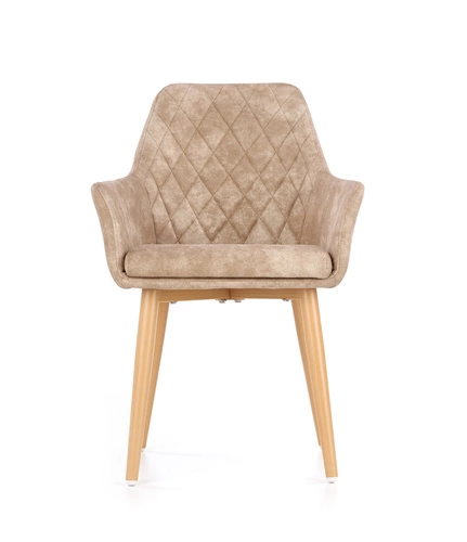 Krzesło Massal beżowe tapicerowane ekoskóra z podłokietnikami do jadalni nowoczesne Intesi
