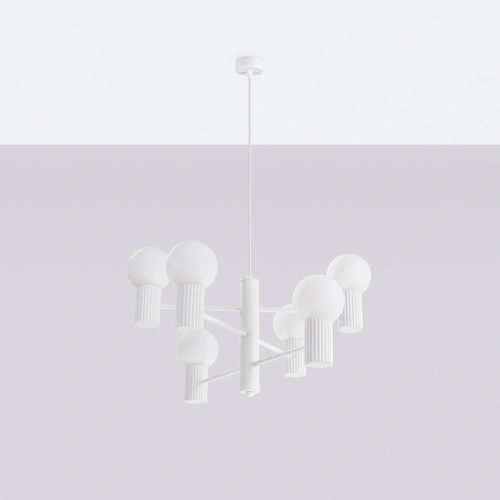 Żyrandol nowoczesny HALO 6 biały szklany do salonu i jadalni lampa sufitowa