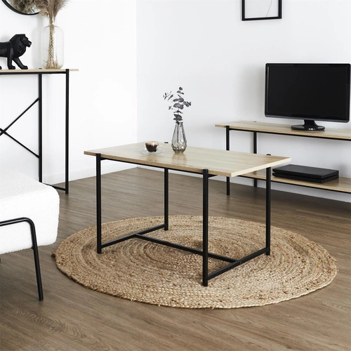 Stolik kawowy Loka prostokątny 80x50 nowoczesny loftowy drewniany z metalową podstawą do salonu