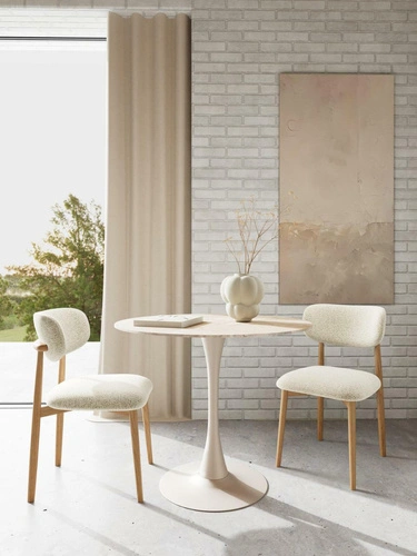 Stół okrągły Malta Actona 90 cm do jadalni ceramika brąz beż nowoczesny