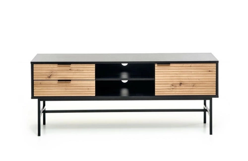 Szafka RTV Nihala 150 cm loftowa drewniana czarna dąb artisan z szufladami do salonu