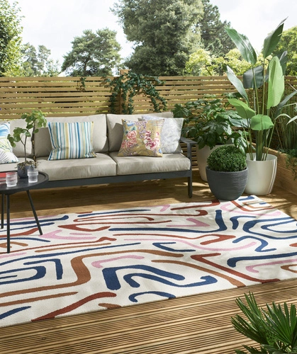 Dywan zewnętrzny Synchronic Orchid 140x200 boho łatwoczyszczący na taras i balkon multikolor