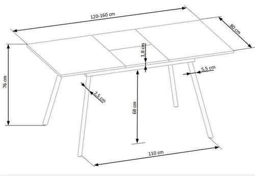 Stół rozkładany do jadalni Bonal dąb sonoma nowoczesny z czarnymi nogami 120–160 cm Intesi