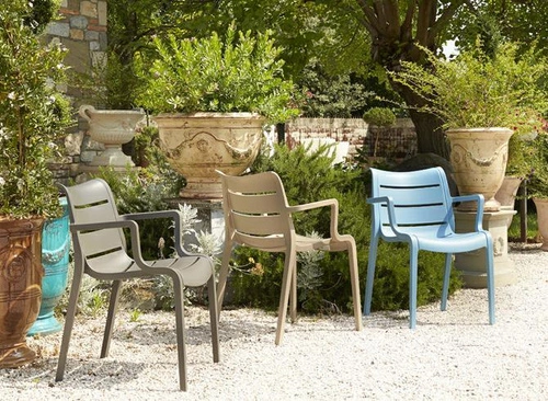 Krzesło ogrodowe Sunset SCAB Design niebieskie z tworzywa sztaplowane z podłokietnikami