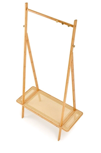 Intesi Boho wieszak stojący do przedpokoju bambusowy z półką rattanową naturalny 168 cm