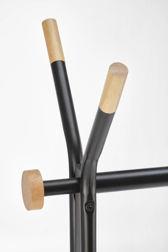 Velo czarny loftowy wieszak stojący do przedpokoju metalowo-drewniany na kurtki Intesi