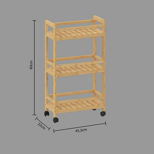 Drewniany wózek kuchenny Linha 3-poziomowy na kółkach boho do łazienki i kuchni 5five