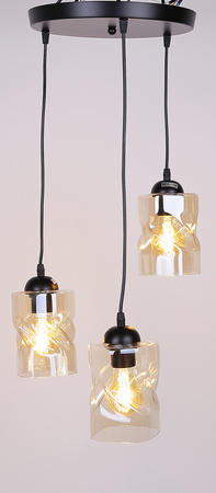 Lampa wisząca Felis talerz czarny 3x60W E27 klosz bursztynowy
