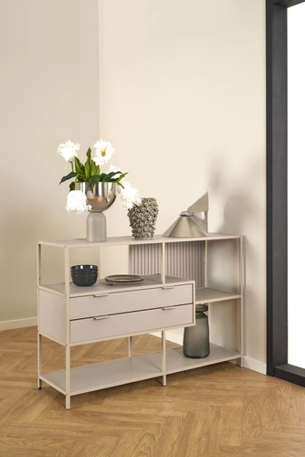 Regał loftowy Seaford V Actona na książki z szufladami kaszmir