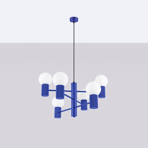 Żyrandol nowoczesny HALO 6 ultramaryna lampa sufitowa do salonu i jadalni