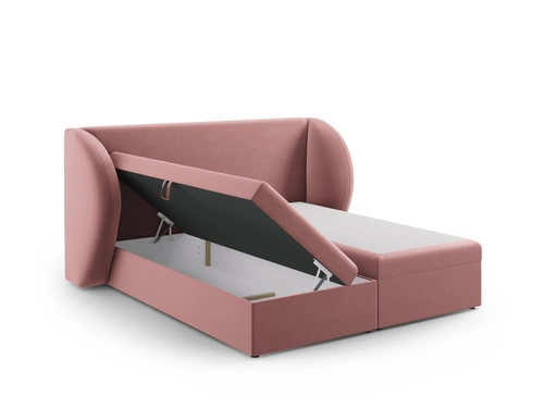 Łóżko tapicerowane Miley różowe welurowe 140x200 z pojemnikiem do sypialni glamour