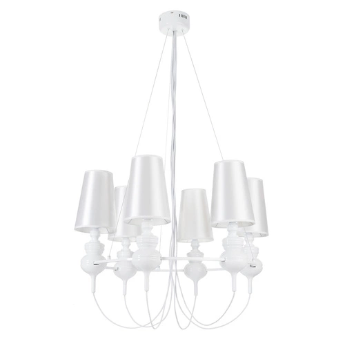 Lampa wisząca QUEEN-6 biała glamour do salonu i jadalni regulowana 82 cm Step into Design