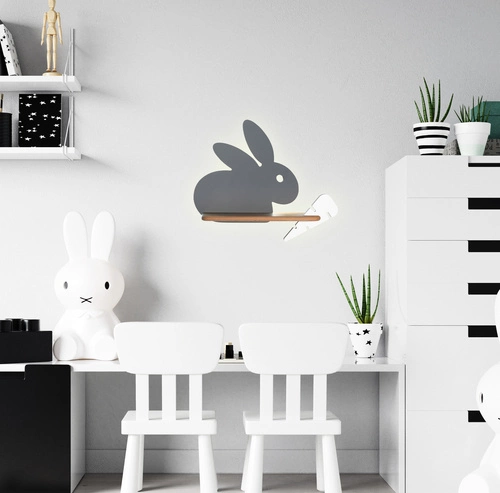 Kinkiet ścienny LED Rabbit szary drewniany do pokoju dziecięcego z przewodem CANDELLUX