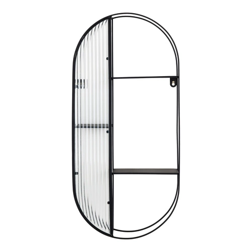 Półka ścienna Newcastle czarna metalowa z ryflowanym szkłem 3 poziomy loftowa do salonu