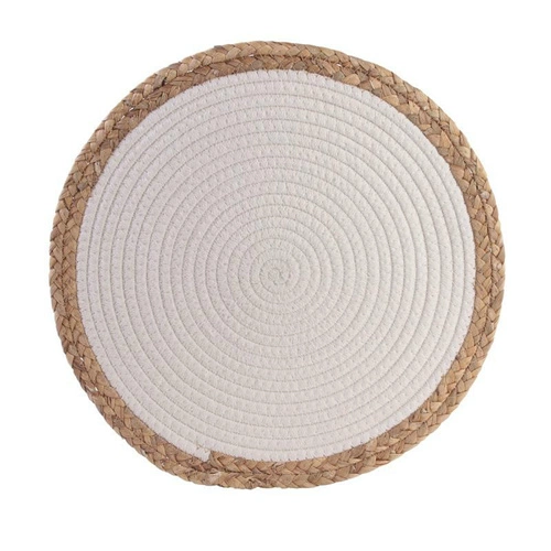 Okrągła biała podkładka pod talerz z trawy morskiej Seagrass 38cm Intesi boho do jadalni