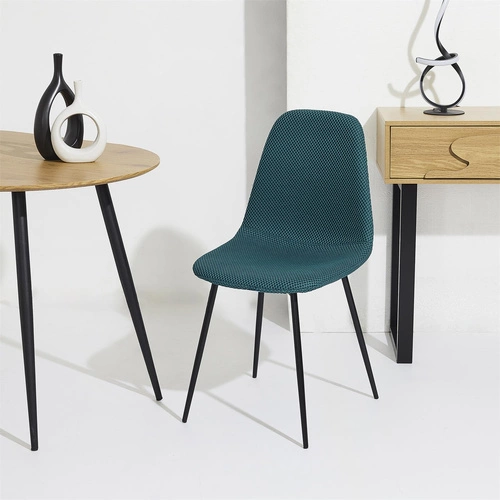 Krzesło tapicerowane Pori turkusowe do jadalni i kuchni nowoczesne na czarnych metalowych nogach