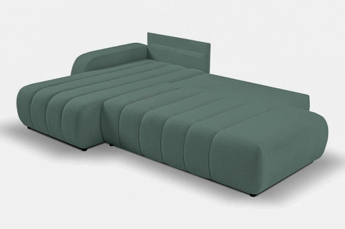 Nowoczesny narożnik z funkcją spania Hobro zielony lewy do salonu z pojemnikiem