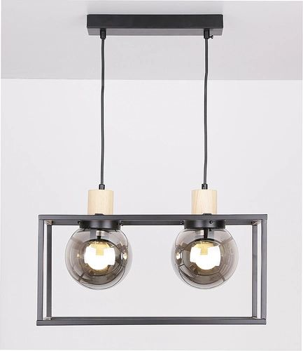 Lampa wisząca Retro 2 czarna z dymionym kloszem do salonu i jadalni regulowana