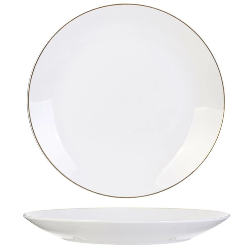 Talerz obiadowy Pearl Gold 27 cm biały ceramiczny glamour ze złotą obwódką do jadalni