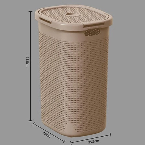 Kosz na pranie 60l beżowy technorattanowy z pokrywą i uchwytami do łazienki 5five simply smart