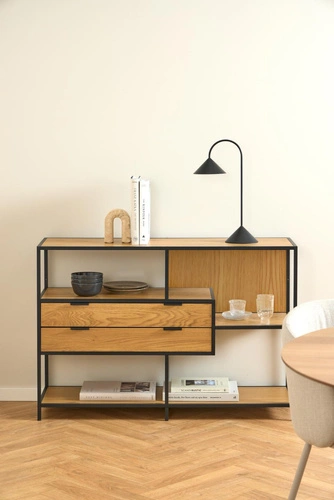 Regał na książki Seaford V loftowy z szufladami dąb dziki/czarny