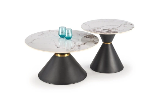 Stolik kawowy Javin S okrągły biały marmur czarny nowoczesny glamour do salonu 60 cm