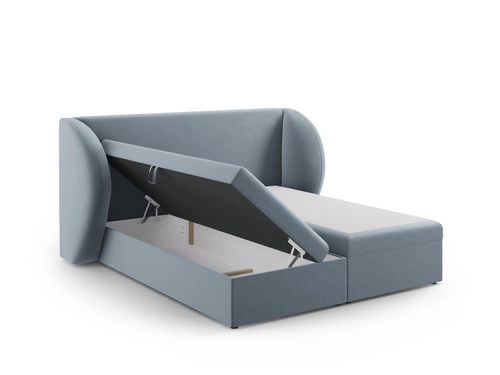 Łóżko tapicerowane Miley niebieskie welurowe 160x200 z pojemnikiem do sypialni