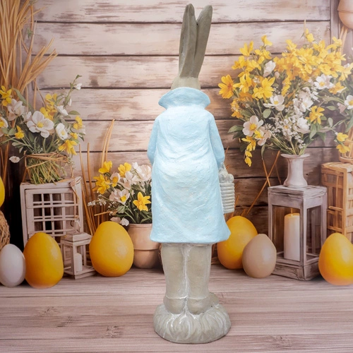 Figurka wielkanocna Pan Zając Intesi 80 cm szaro-biała dekoracja stojąca na komodę lub podłogę