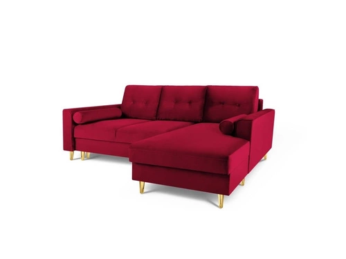 Narożnik z funkcją spania Leona Red Velvet Prawostronna kolor nóg złoty