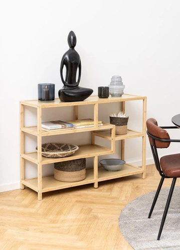 Regał na książki bambusowy Moso niski Actona 114 cm do salonu styl skandynawski naturalny