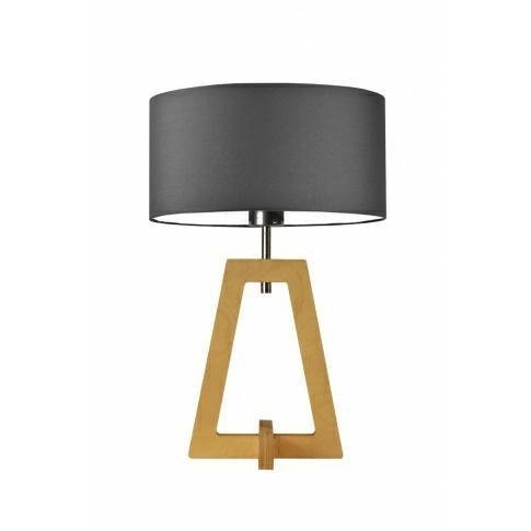 Lampka nocna Clio szara nowoczesna z abażurem i dębową podstawą do sypialni LYSNE