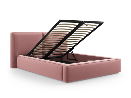 Łóżko tapicerowane welurowe Jodie II różowe 160x200 z pojemnikiem do sypialni