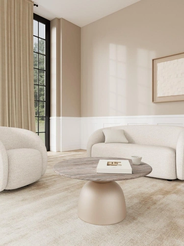 Stolik kawowy Ferrol marmurowy okrągły 80 cm szary nowoczesny do salonu