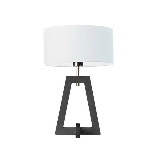 Lampka nocna Clio glamour z białym abażurem i drewnianą popielatą podstawą do sypialni
