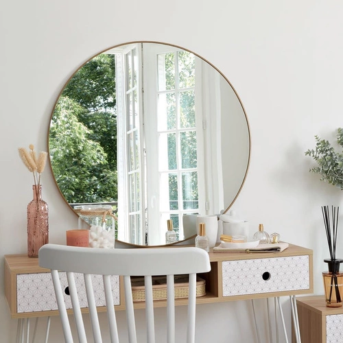 Lustro okrągłe Alice 76 cm złote do przedpokoju i salonu w metalowej ramie Atmosphera