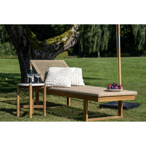 Leżak ogrodowy Derby House Nordic drewniany tekowy z rattanu regulowany boho