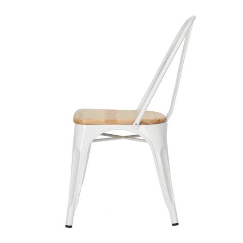 Krzesło do jadalni Paris Wood białe metalowe z drewnianym siedziskiem industrialne D2.DESIGN
