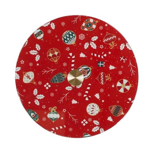 Intesi okrągła taca obrotowa do ciasta szklana czerwona 28cm dekoracyjna do serwowania