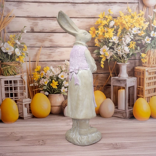 Intesi Pani Zając duża figurka wielkanocna z koszem 80 cm różowo-szara dekoracja do salonu