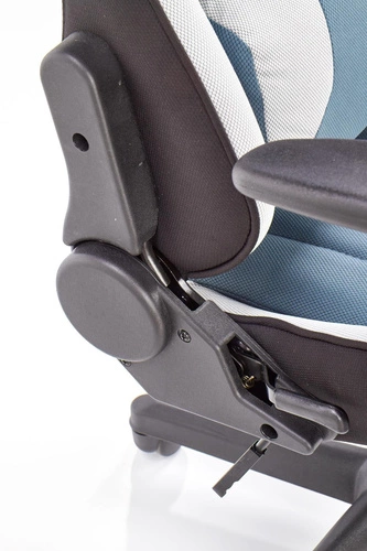 Fotel biurowy ergonomiczny Cayen Intesi szary niebieski z zagłówkiem do biurka obrotowy