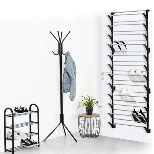 Wieszak stojący Flixecourt czarny metalowy nowoczesny do przedpokoju loft industrialny